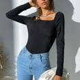 thumbnail image 6 of Women's Cutout Front T Shirt Top Stretchy Long Sleeve Casual Black Bodysuit Jumpsuits for Women, 6 of 7