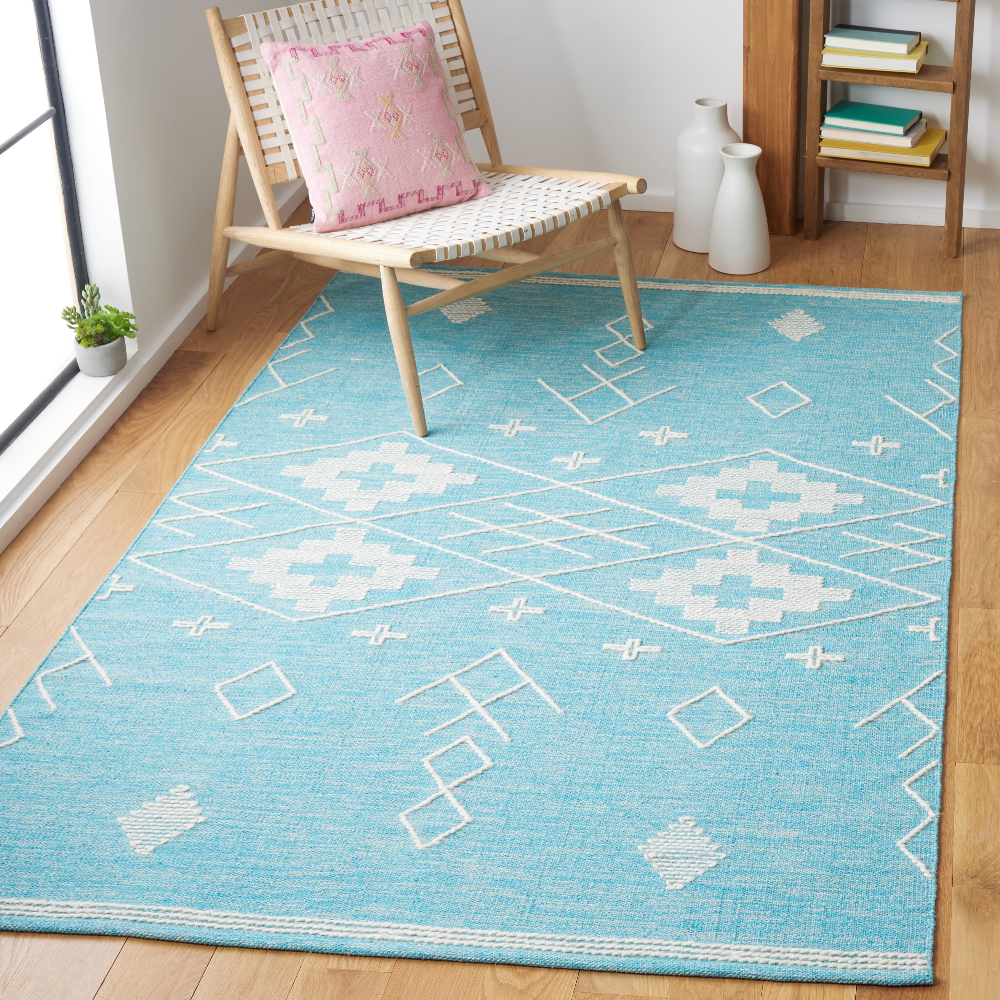 SAFAVIEH Kilim Phelim Tribal Area Rug, Teal/Ivory, 5' x 8'