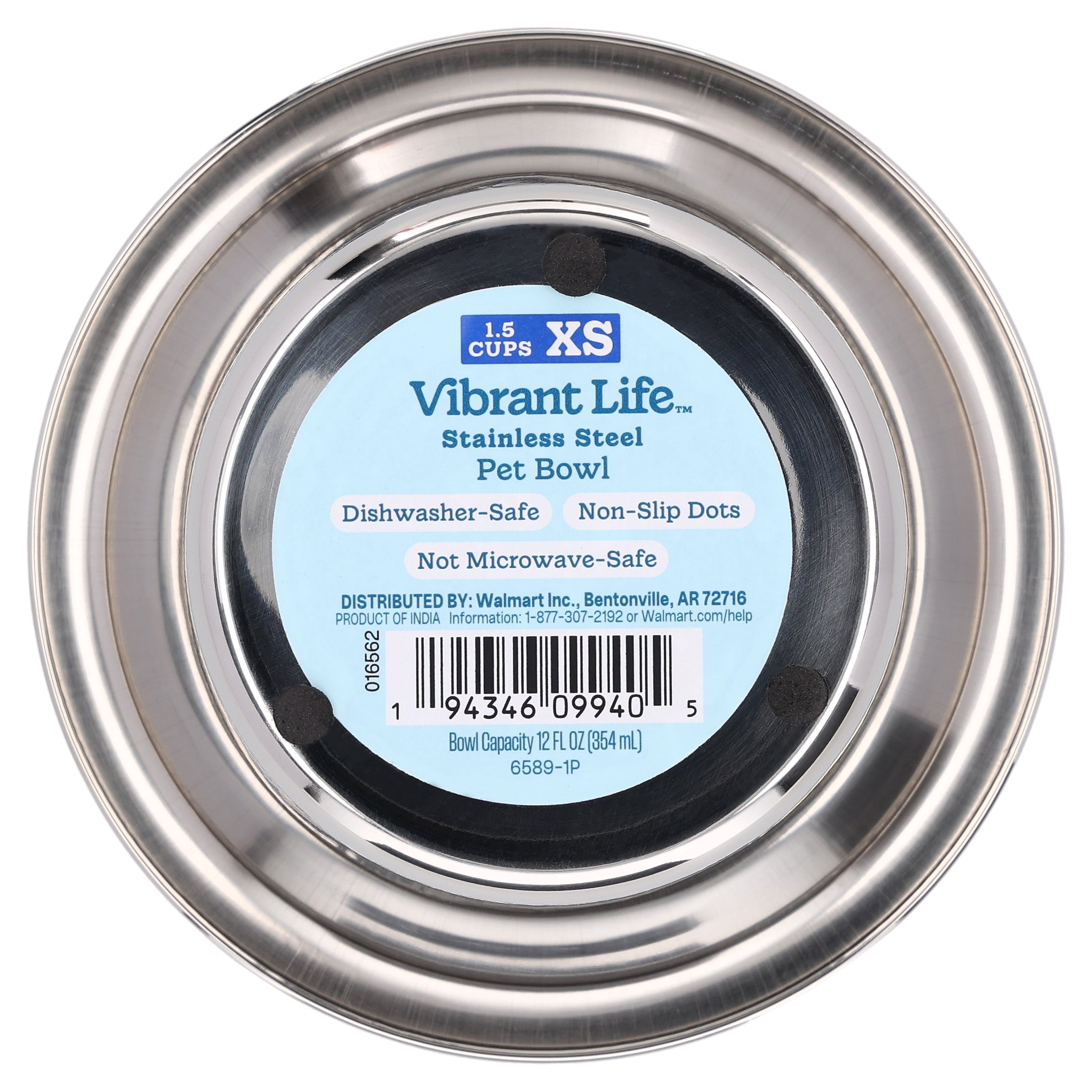 (3 pack) Vibrant Life Extra Small 1.5-Cup Stainless Steel Pet Bowl, Silver