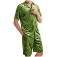 thumbnail image 6 of Elainilye Fashion Men's Pajama Sets Leopard Print Imitation Silk Pajama Set Thin Short Sleeve Shorts Home Wear,Green, 6 of 6