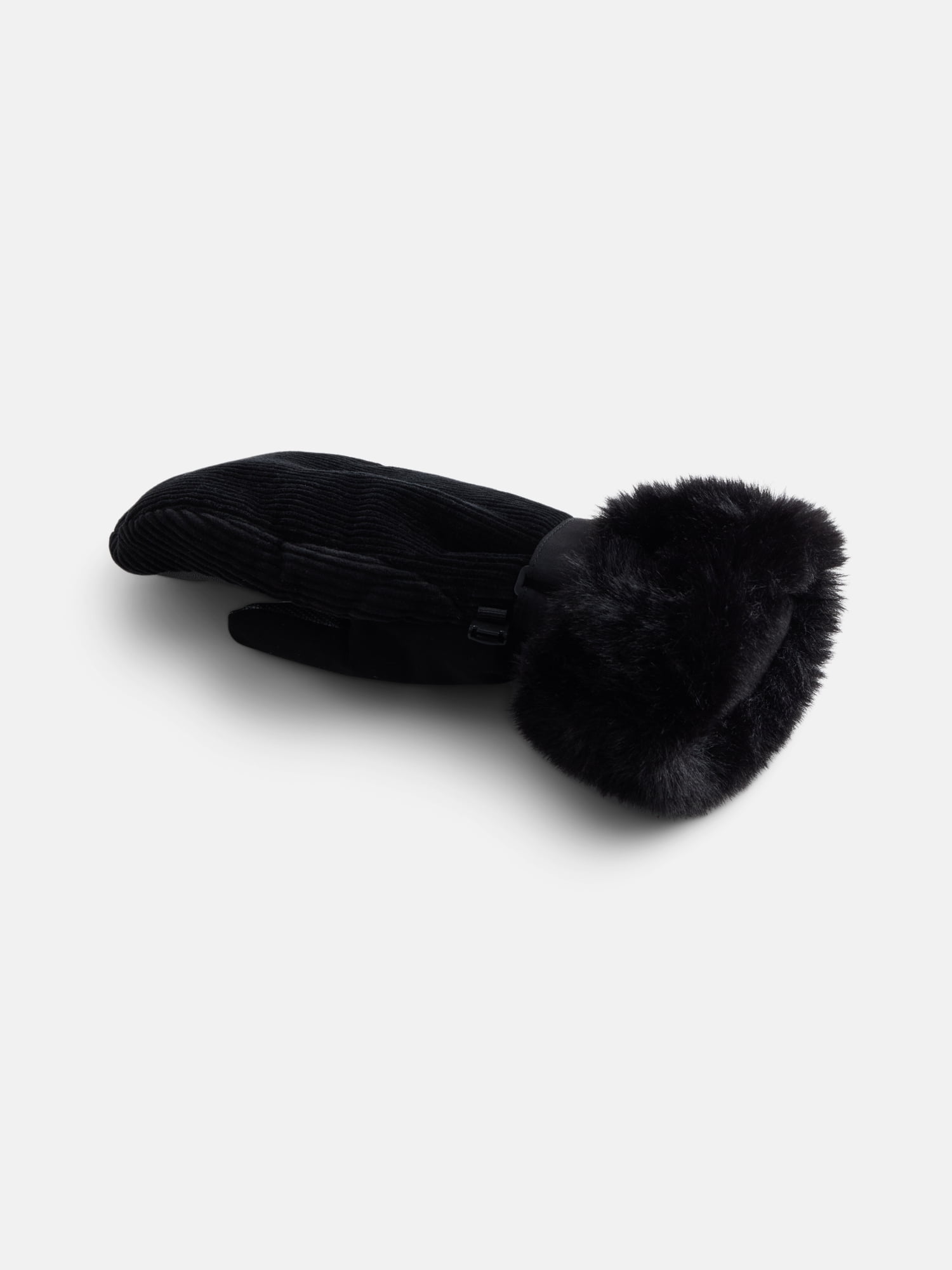 Ozark Trail Women's Corduroy Ski Mittens with Faux Fur Cuffs, Black Soot, Sizes S/M
