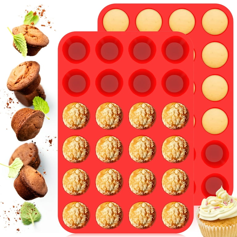 NOGIS Silicone Mini Muffin Pans Nonstick 24 Cup- Silicone Mini