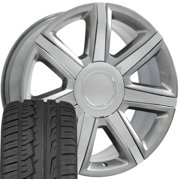 OE Wheels CA87 22 Inch Rims and Tires Fit Escalade Style 6x139.7 22x9 Gloss Hyper Silver with Chrome Insert - Hollander 4739 - iMove Gen 2 SUV 285/45-22 (Set of 4)