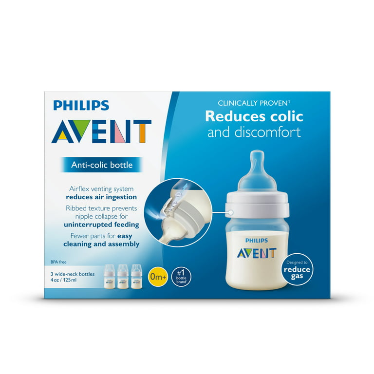 Philips Avent Anti-colic Baby Bottles Clear, 4oz, 3 Piece