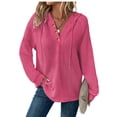 thumbnail image 6 of Nxznwn Hoodies for Women Waffle Knit Long Sleeve Drawstring Pullover Sweatshirts Button V Neck Casual Hooded Blouses, 6 of 9