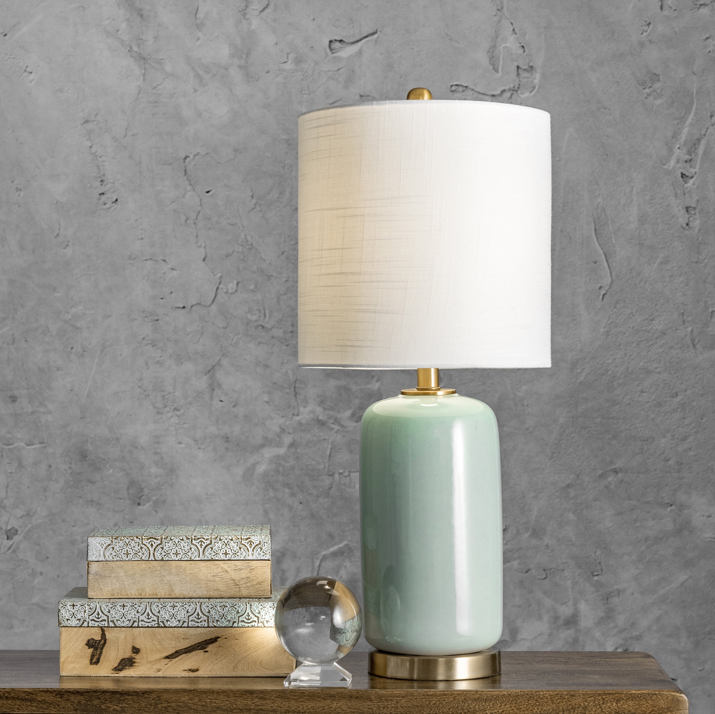 Bell 26" White Ceramic Table Lamp with Fabric Drum Shade