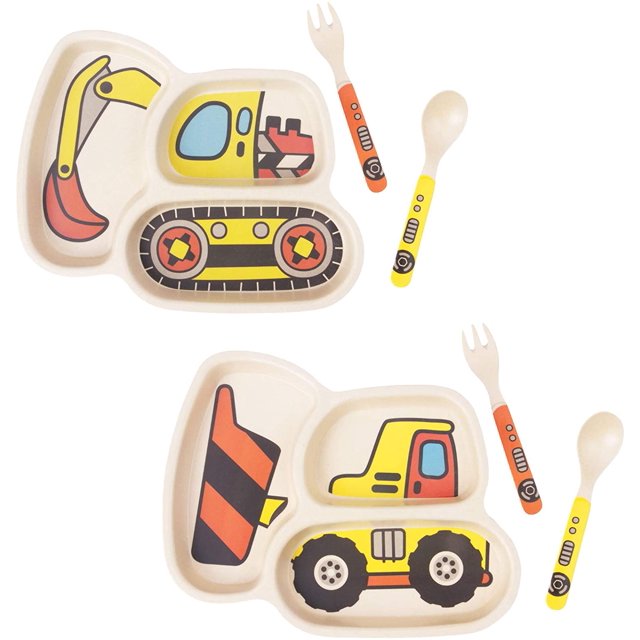 Juego de platos para niños Platos de bambú para niños pequeños Vajilla Juego de platos para la cena Alimentación para bebés Plato dividido a prueba de derrames oso de fresa Hogar
