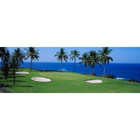 Golf course at the oceanside Kona Country Club Ocean Course Kailua Kona Hawaii USA Canvas Art - Panoramic Images (27 x