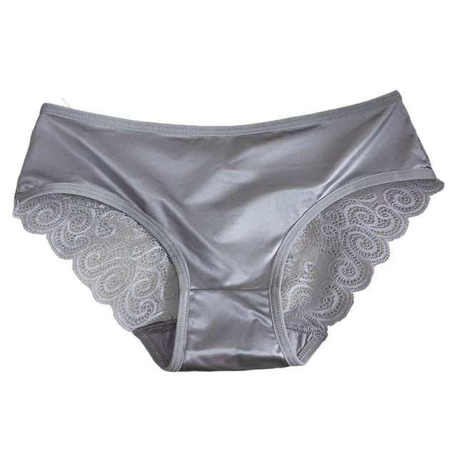 Gibobby Calzoncillos hipster Bragas sexis con tiras finas y huecas para mujer, calzoncillos cómodos transpirables con costuras satén encaje(Gris, L)