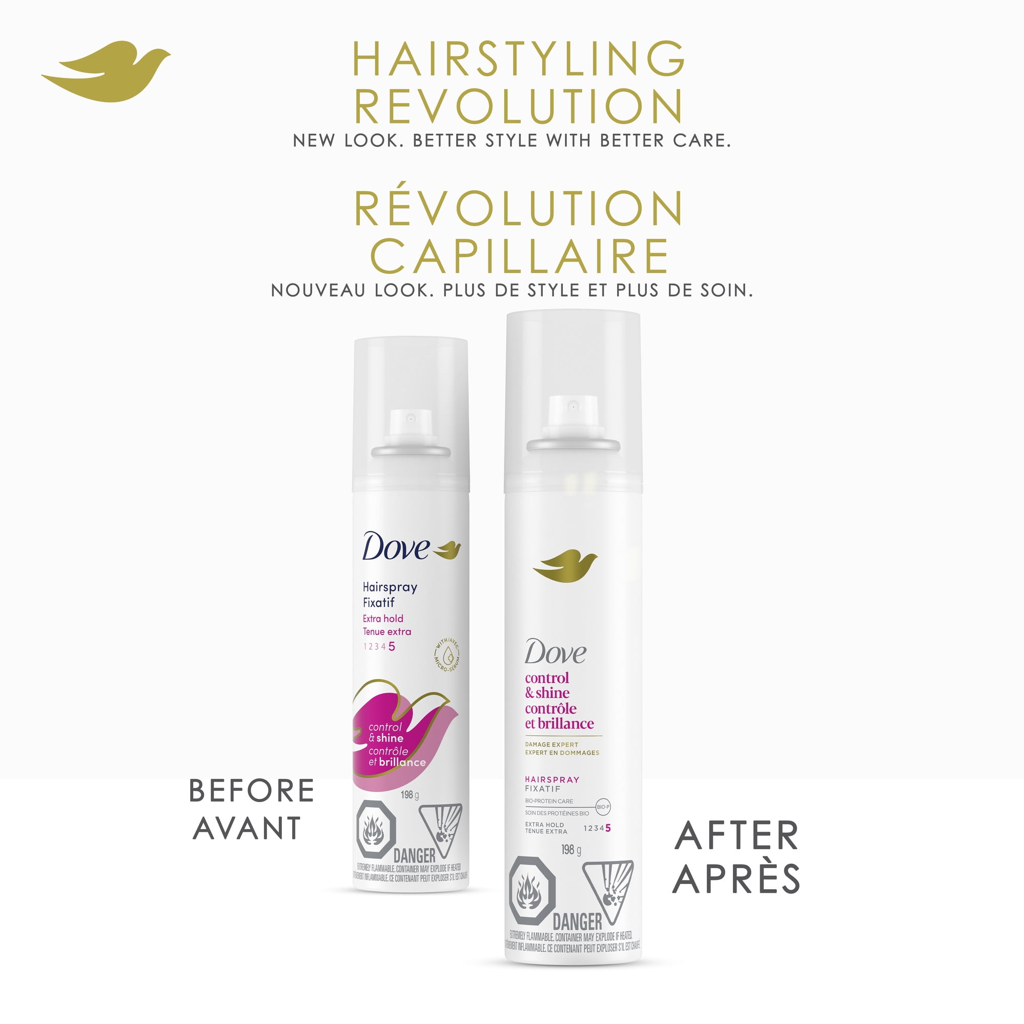 Dove Styling Hairspray for Long-Lasting Hold & Control & Shine Extra Hold Provides 24H Natural Hold & Shine 198g, 198 g Hair Spray