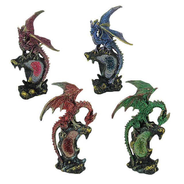 Dueling Dragons Ensemble de 4 Figurines Dragon sur Géode