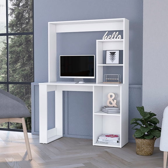 Palisades White Computer Desk with Hutch and Storage Shelves