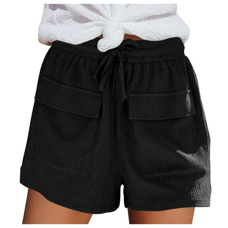 WNVMWI Womens Shorts Boxer Shorts for Women Mini Skorts for Women Summer Casual Shorts Solid Pocket Straight Tube Loose Stretch Yoga Pants Color Contrast Solid Pants Black Summer Shorts for Women XL