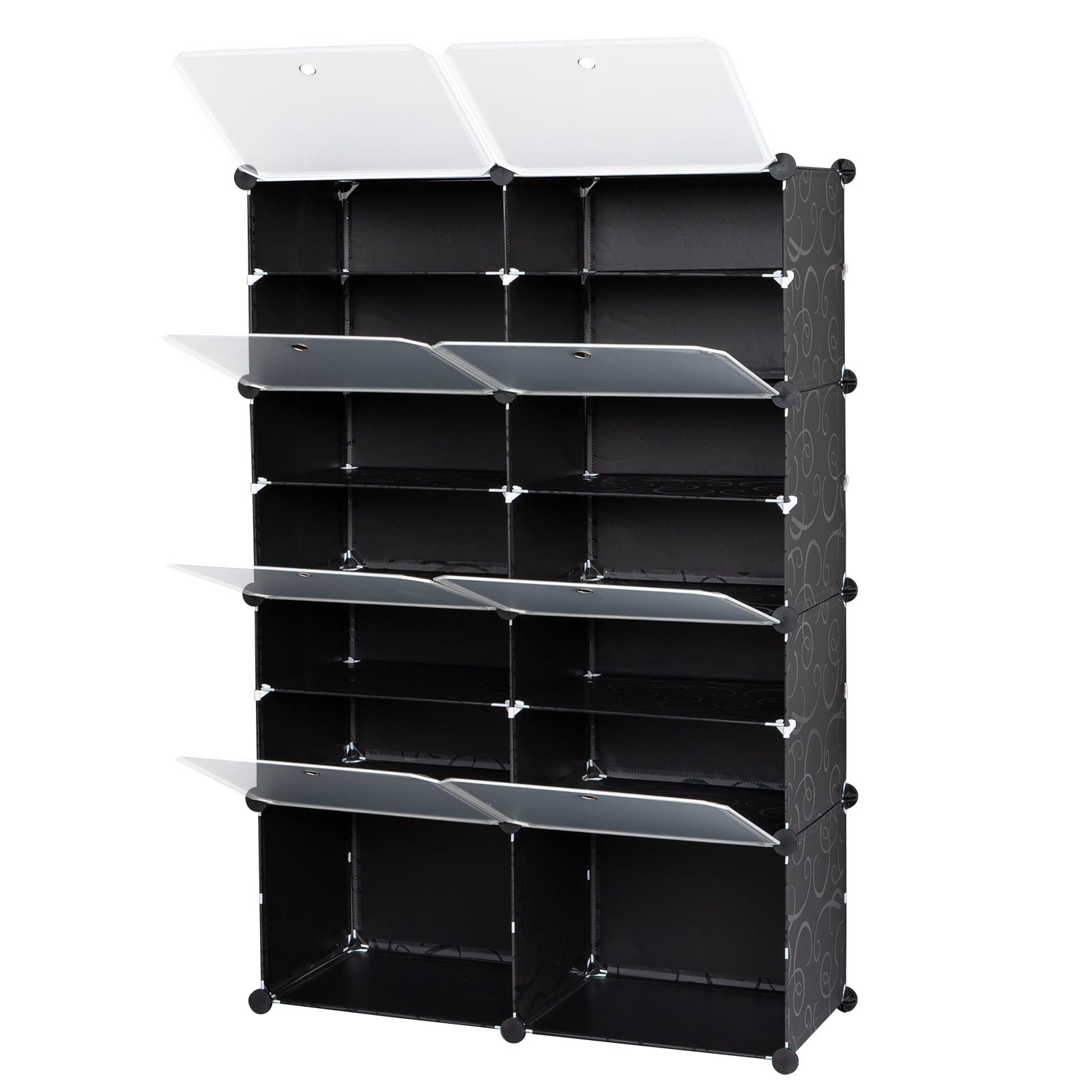 7-Tier Shoe Rack Organizer Portable 28 Pair 14 Grids Tower Shelf Storage Cabinet Stand Expandable for Heels, Boots, Slippers, Black