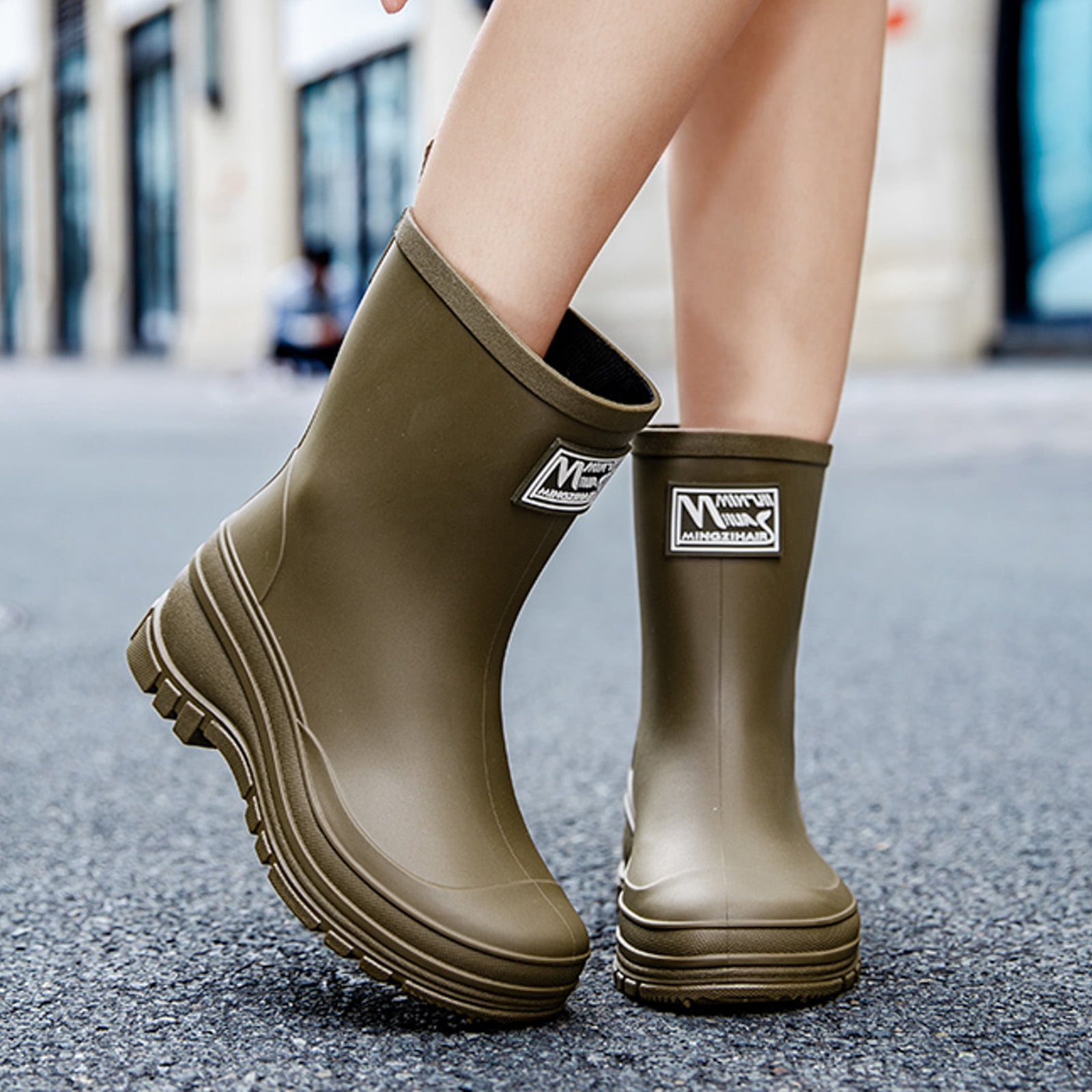 Chenyee Rain Boots for Women Lightweight Non Slip Rain Shoes Mid Calf Water-proof Garden Booties