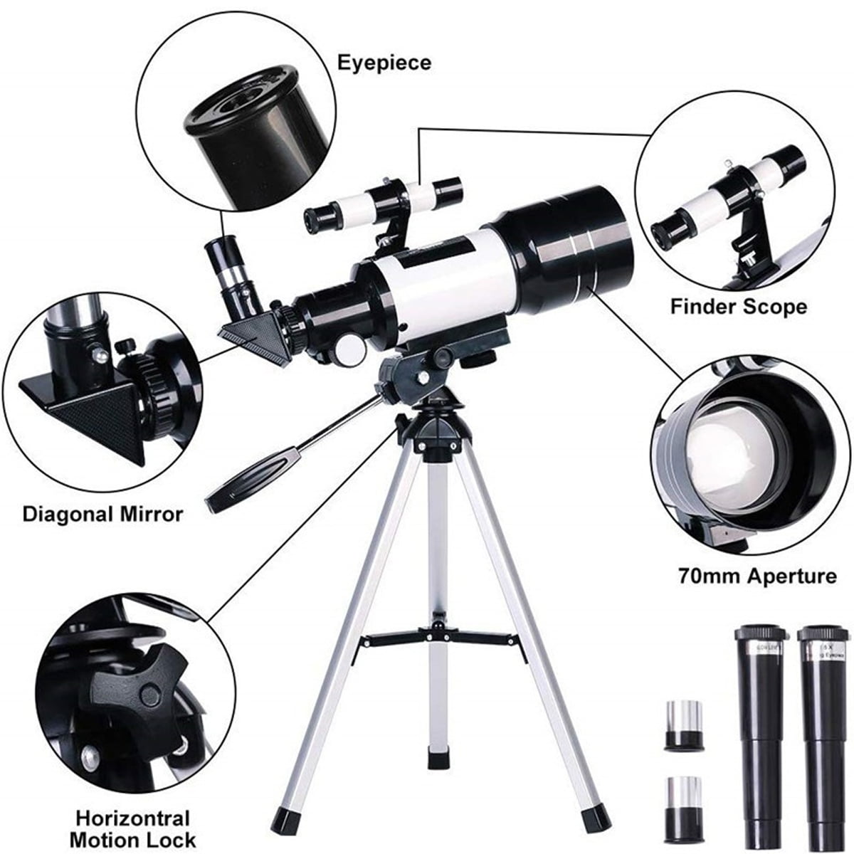 150X 70MM Refractor Astronomical Telescope With Tripod+Phone Adapter F Beginner 