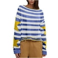 thumbnail image 1 of HKEJIAOI Hauts à Manches Longues Mignons pour Femmes Imprimé Rayé Col Rond Hauts pour Femmes 2024 Longues Queues Automne et Hiver Chemise Bleue, 1 of 5