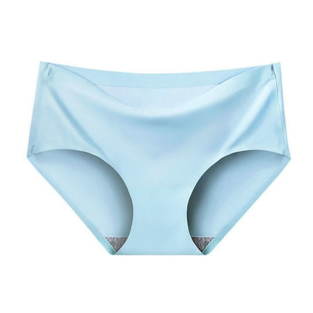 Summer Savings  Ice Silk Seamless Underwear  Thin Cotton Breathable  Sexy Mid Waist Triangular Pant Head  Women s Summer  Comfortable Seamless Briefs  Women Plus Size Clothing | Light Blue M