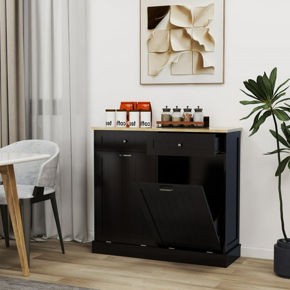 Aukfa Double Tilt Out Trash Cabinet,10 Gallons Freestanding Kitchen Trash Bin Cabinet,Black