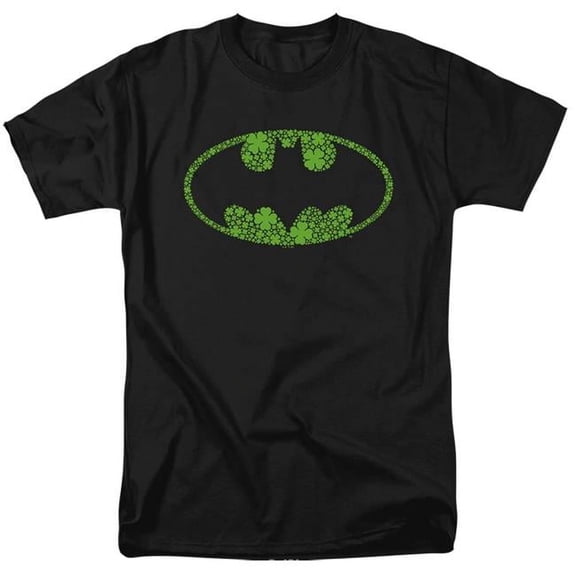 Trevco Sportswear BM10048SPD-AT-6 Batman St. Patricks Day Shamrock Logo Adult Regular Fit Short Sleeve T-Shirt, Black - 3X