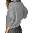 thumbnail image 4 of WUANDIXFA Ladies Pullover Sweaters Women Solid Color V Neck Lace Stitching Buttons Long Sleeves Sweater Grey,M, 4 of 5