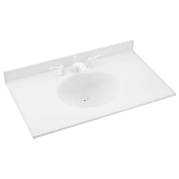 Ellipse 37 in. Solid-Surface Vanity Top in White with White Basin