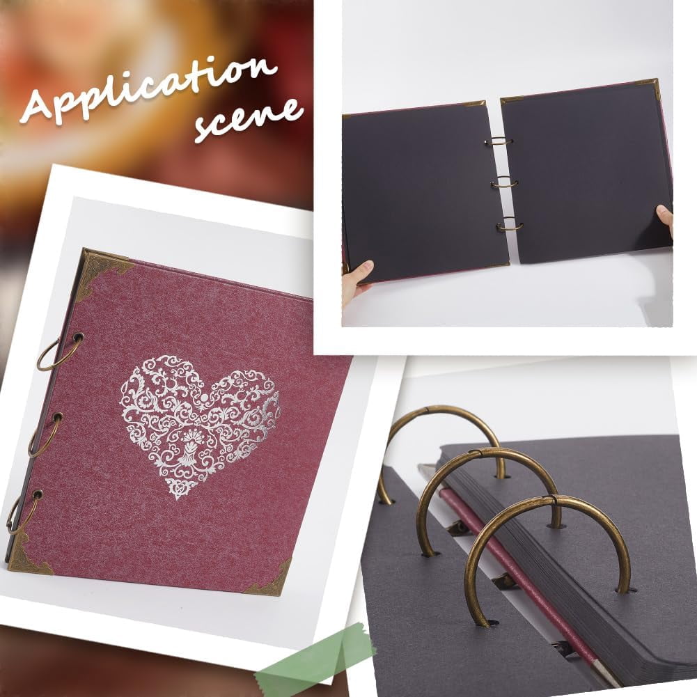Red Photo Scrapbook Photo Album Kit with Corners Adhesive Stickers 10 x 10 Inch 25Pcs Pages Paper Vintage Heart Loose Leaf Ring Binder Album Book Set for DIY Pictures Wedding Memory Keep