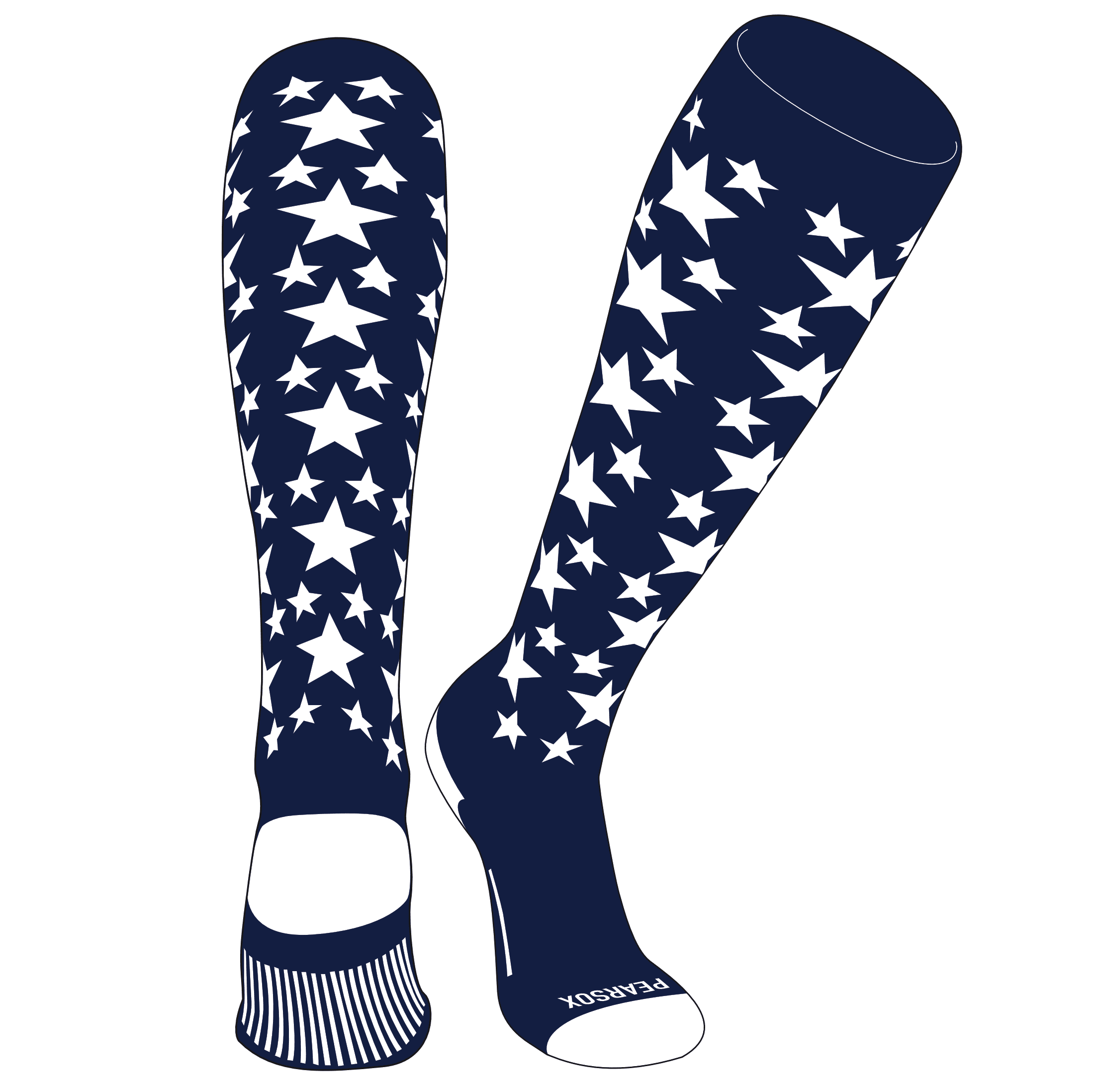 Pear Sox Elite Stars Knee High Sports Socks Navy Blue, White