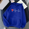 thumbnail image 1 of Women's Comfortable Winter Hoodie Heart Pattern Printed Round Neck Pullover Tops Women's Hooded Long Sleeved Pocket Drawstring Sweatshirt, 1 of 4