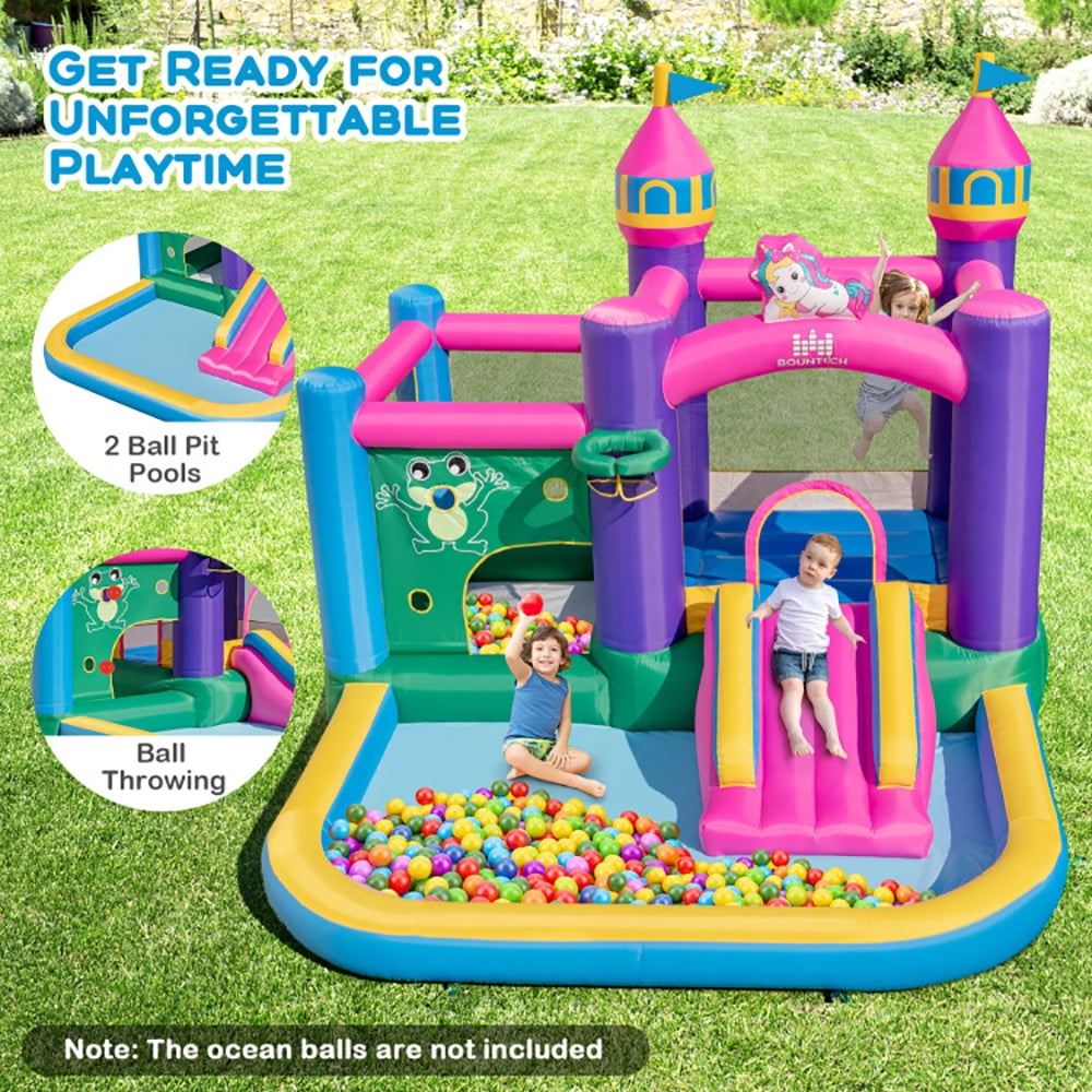 Aimee Lii 6-in-1 Kids Blow up Castle with Slide and Jumping Area and Ball Pit Pools without Blower, Kids Bounce House for 3-10