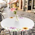 thumbnail image 3 of Yellow Sunflower Elastic Fitted Round Table Cover Pink Purple Daisy Waterproof Outdoor Tablecloth for Holiday Party, Picnic, Patio & Dining Fits Tables Up to 55"-60", 3 of 8