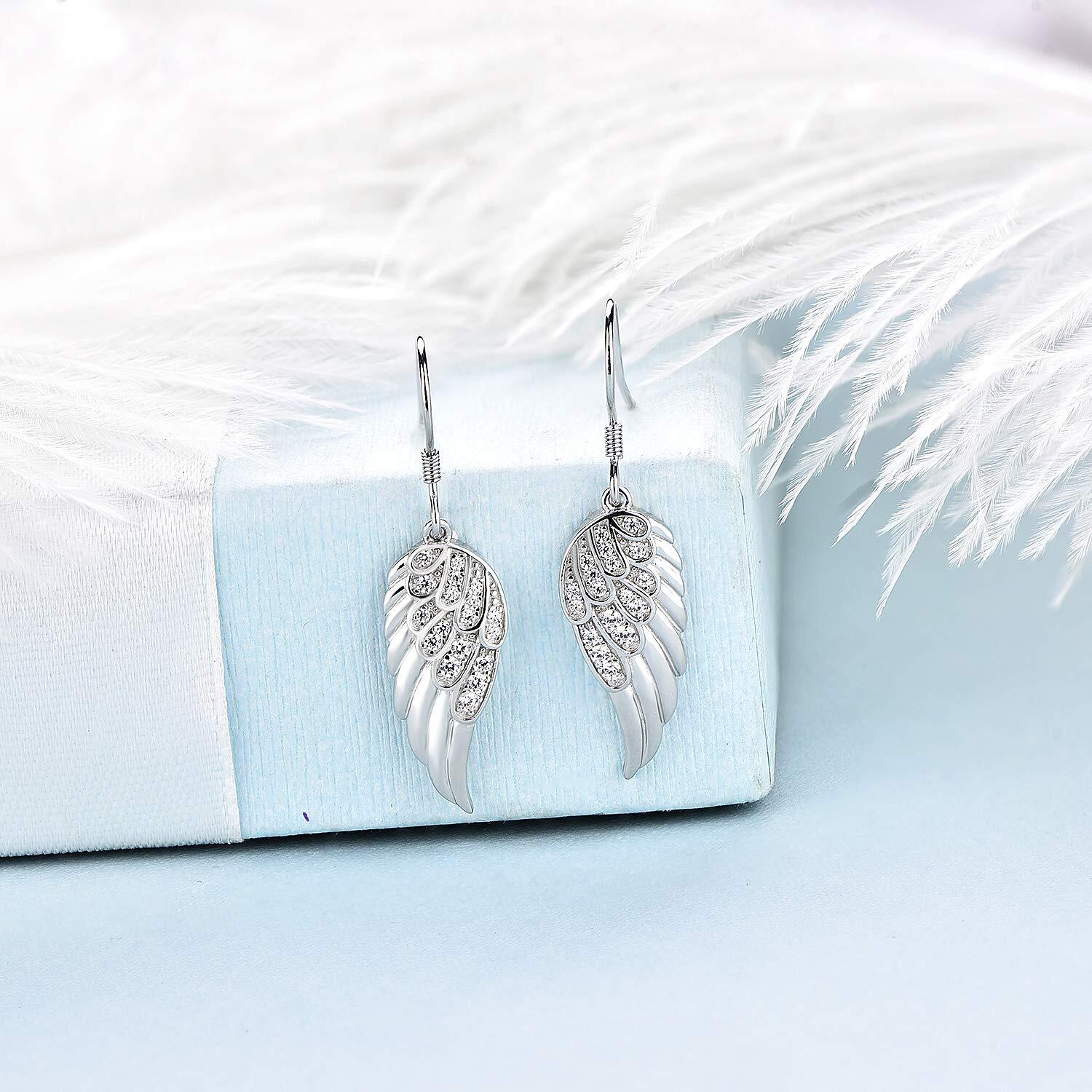 Starchenie White Angel Wings Dangle Earrings for Women 925 Sterling Silver Cubic Zirconia Threader Earrings