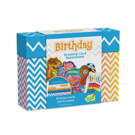 Peaceable Kingdom Birthday Card Assortment Box, 20 Birthday Cards With Envelopes & Storage Box