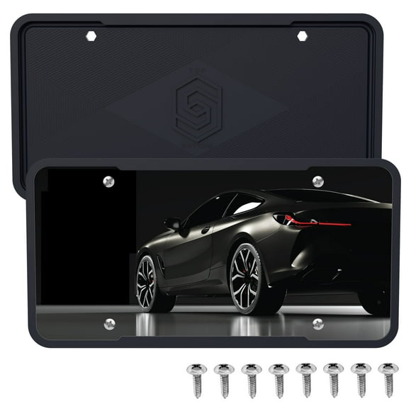 Silicone Black License Plate Frame Covers 2 Pack- Front and Back Car Plate Bracket Holders. Rust-Proof, Rattle-Proof, Weather-Proof (Black)