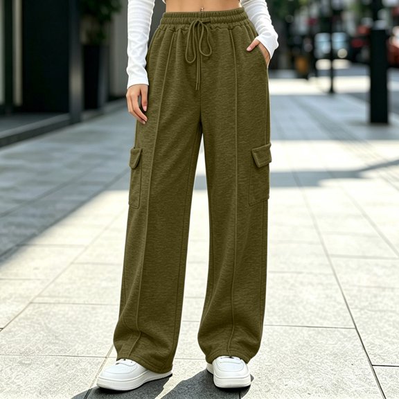 ClodeEU Women Elastic High Waist Wide Leg Sweatpants ,Casual Loose Pant with Pcokets ,Women's Plus L