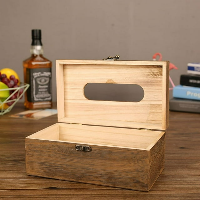 Country Rustic Brown Torched Wood Bathroom Facial Tissue Box Holder Cover Napkin Dispenser