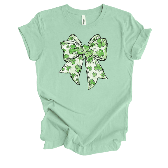 Trenz Shirt Company Women's St. Patrick's Day Green Clover Ditsy Bow Short Sleeve T-Shirt-Mint-Medium