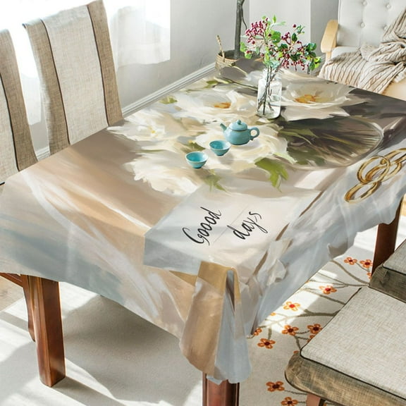 BZSMCE Square Tablecloth White Blossom Pattern Tableclothes