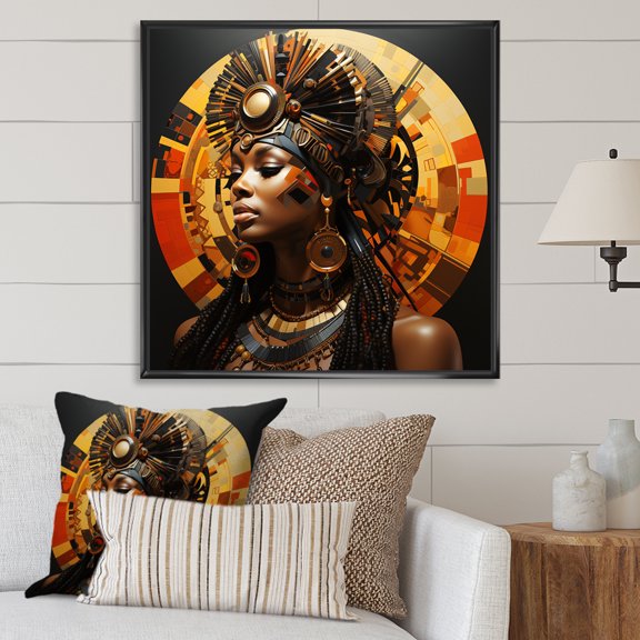 Designart "Elegance of African Tribal Woman" People Framed Wall Art - International Brown African Mask Bedroom Framed Canvas Wall Art