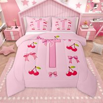 Homewish Bowtie Letter T Bedding Comforter Set,Bowknot Monogrammed Theme Twin Comforter Sets,Pink Red Bedding Set For Girl Teens,Ultra Soft Bedroom Decor Reversible,2 Pieces