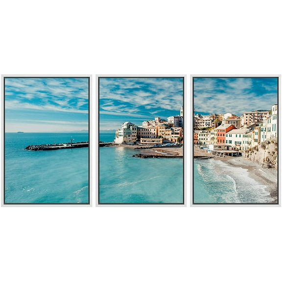 wall26 Framed Canvas Print Wall Art Set Coastal Italian Cityscape Nature Wilderness Photography Realism Rustic Scenic Relax/Calm Multicolor for Living Room, Bedroom, Office - 16"x24"x3 Whit