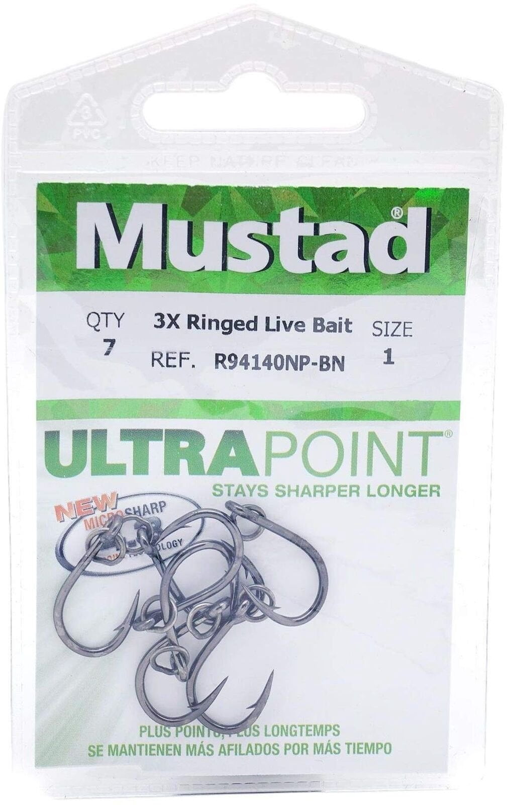 Mustad - Ring Live Bait Hook Size 1 Multi-Colored
