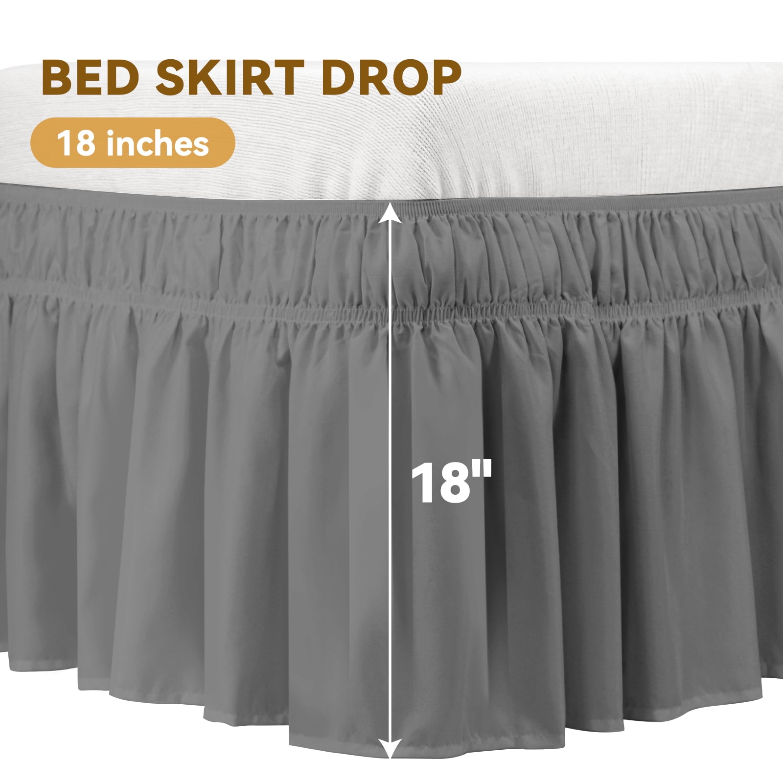 AzulHome Bed Skirts Dust Ruffle for King/California King Size Bed, 18 inch Tailored Drop with Adjustable Elastic Belt, Easy to Install and Clean (Grey)