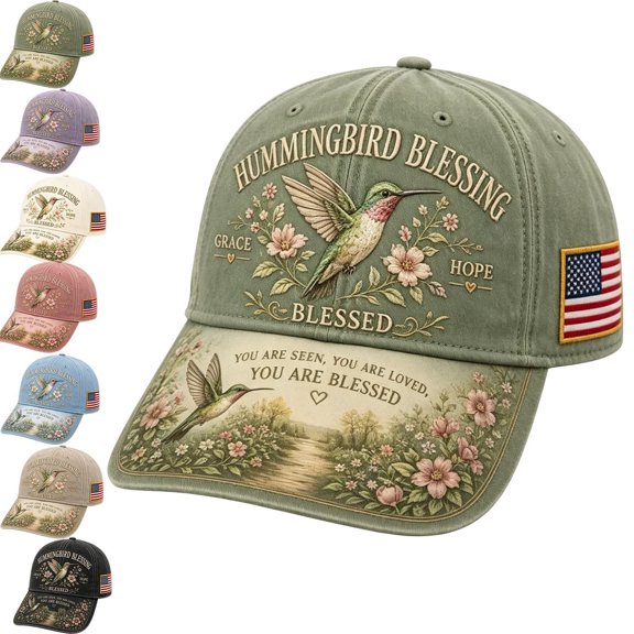 Hummingbird Blessing Faith Garden Morning Cap,Botanical Hummingbird American Flag Printed Baseball Cap,Lightweight Adjustable Casual Outdoor Sun Hat for Men & Women