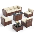 thumbnail image 5 of Poteban 8 Pieces Outdoor Patio Furniture Set with 44" Fire Pit Table, Brown Wicker Rattan Sectional Sofa with Cushions and Glass Coffee Table for Backyard Garden, Khaki, 5 of 12