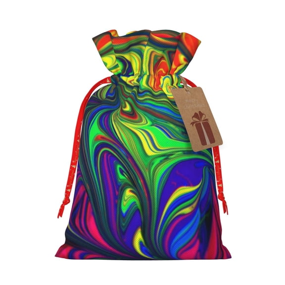 Naloa Pride Rainbow Drawstring Christmas Bags, 3D Xmas Gift Bags, Christmas Wrapping Bags, Xmas Goodie Bags, Treat Pouch Bags, Party Favor Bags-Small