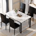 thumbnail image 2 of Lamerge 5 Piece Dining Table Set for 4, Faux Marble Kitchen Table with 4 PU Leather Chairs, Modern 4 Person Dining Room Sets for Small Space, Living Room, Apartment, White+Black, 2 of 8