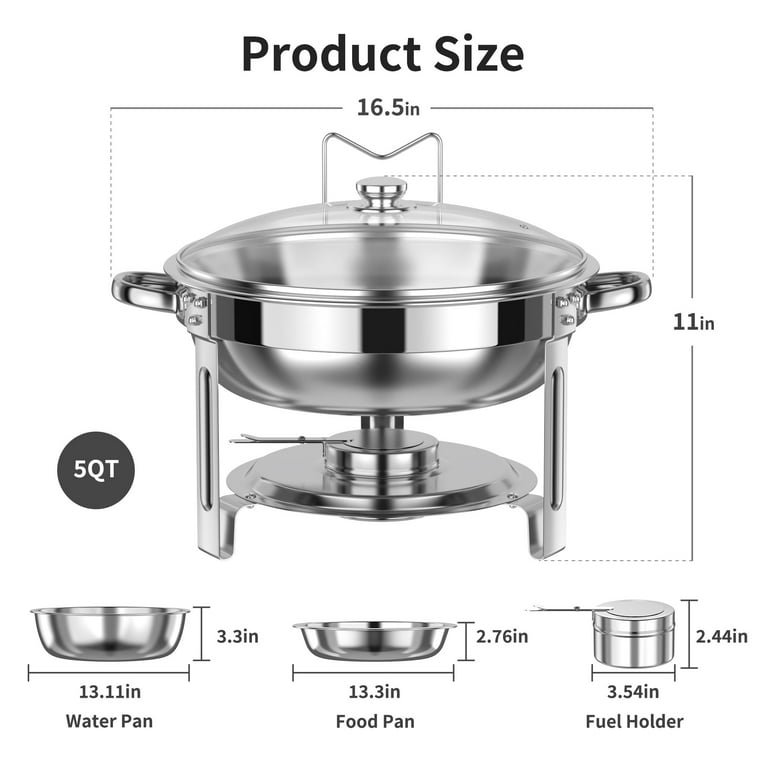 Chafing Dish Buffet Set 2 Pack TINANA 5QT Stainless Steel Chafing Dishes for Buffet with Glass Lid Lid Holder Round Chafers and Buffet Warmers