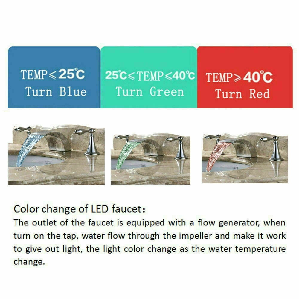 Senlesen Chrome LED Waterfall Basin Sink Faucet 8'' Widespread Mixer Tap