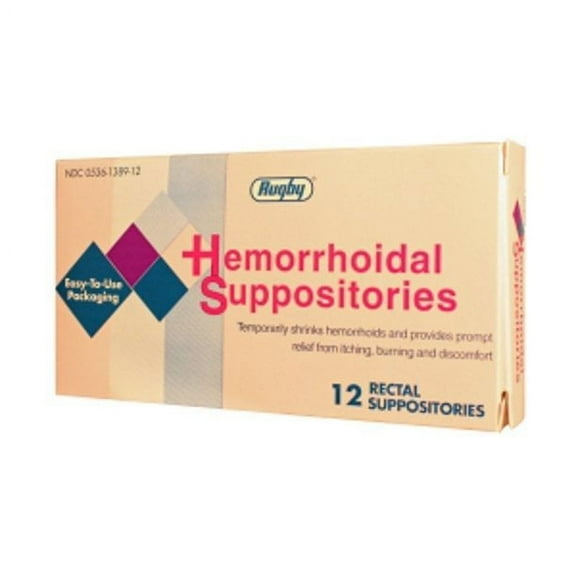 Rugby Hemprrhoidal Rectal Suppositories Soothes& Protect, Easy To Use, 12ct